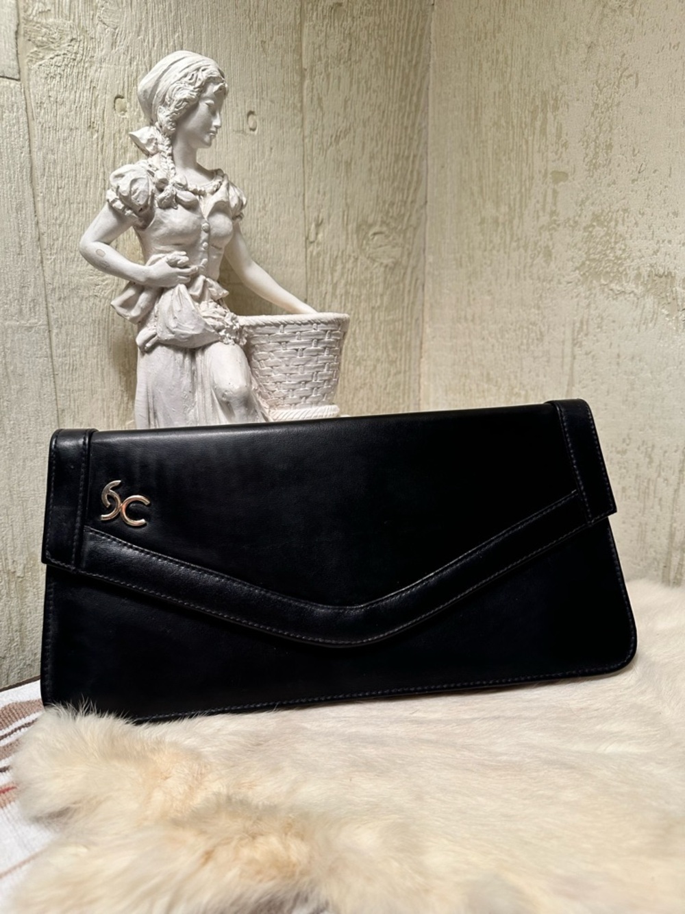 Vintage Rosbel (Brazilian) Black Leather Evening Clutch